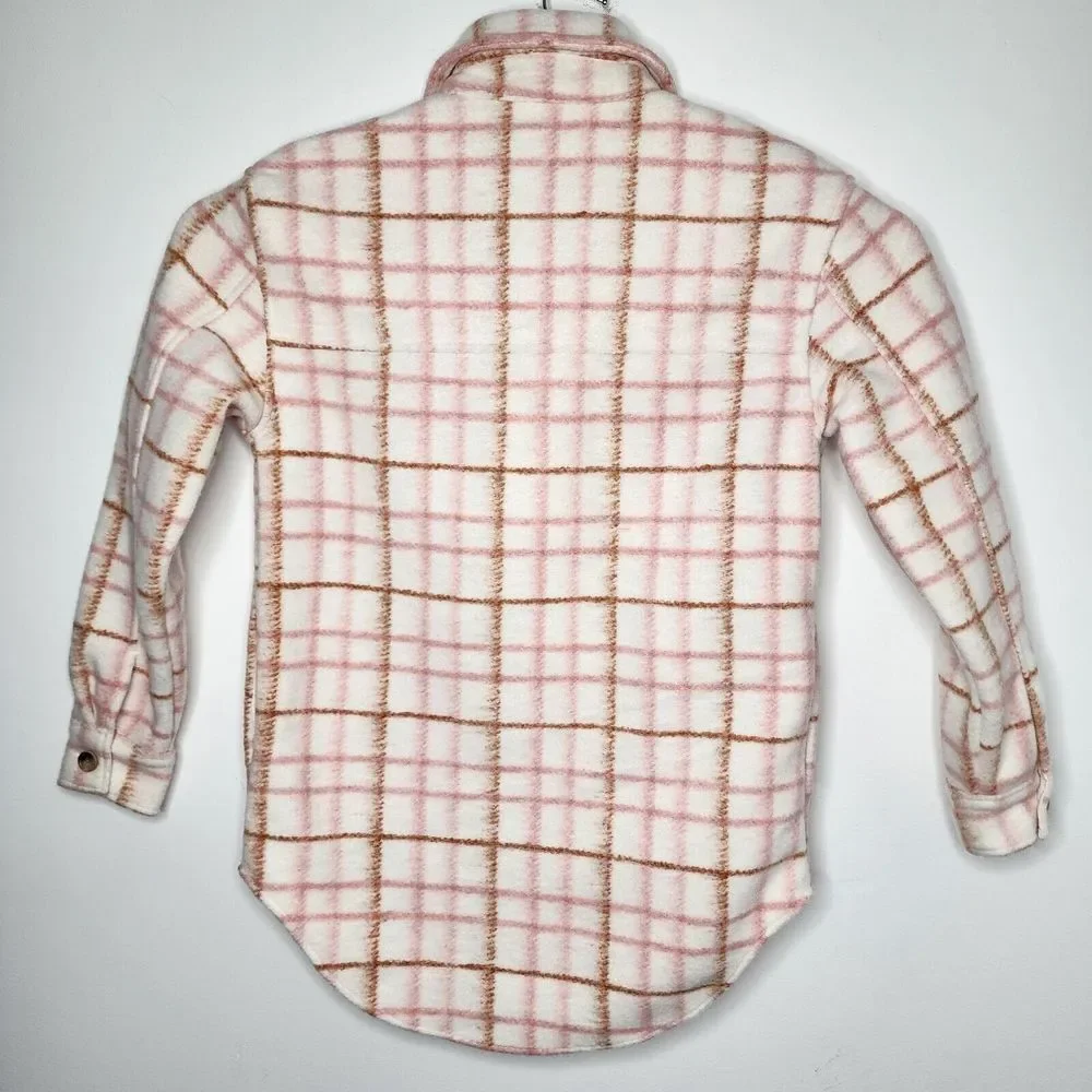 Joie‎ Women's Plaid Jacket Button Up Long Shacket In Pink White Size S/P READ